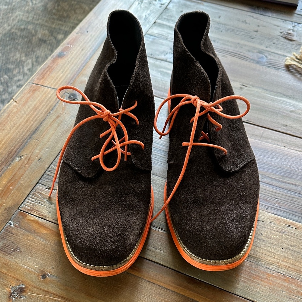 Cole Haan Dark Brown Chukka Boots with Orange Laces